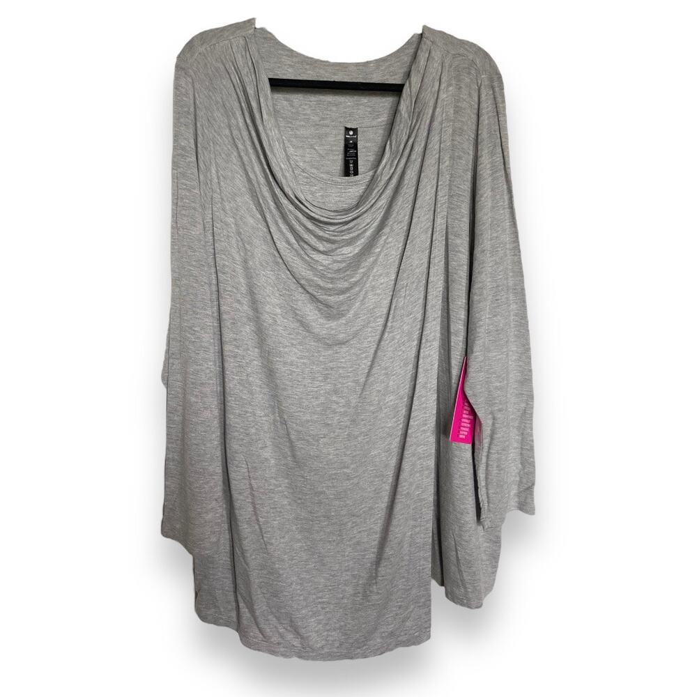 Yogalicious Womens Top Size 2X Gray Drape Faux Wrap Cowl Neck Heather Tunic NEW